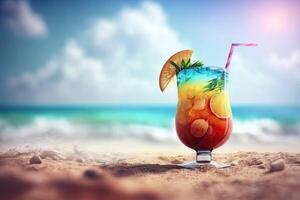 playa fiesta tropical jugo y piña en soleado día hecho con generativo ai foto