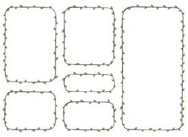 Hand drawn rectangle frame decoration element with leaves vector set