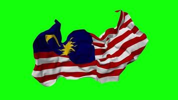 Malasia bandera sin costura bucle volador en viento, serpenteado bache textura paño ondulación lento movimiento, croma llave, luma mate selección de bandera, 3d representación video
