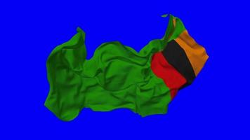Zambia vlag naadloos looping vliegend in wind, lusvormige buil structuur kleding golvend langzaam beweging, chroma sleutel, luma matte selectie van vlag, 3d renderen video