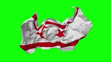 norte Chipre bandeira desatado looping vôo dentro vento, em loop colisão textura pano acenando lento movimento, croma chave, luma fosco seleção do bandeira, 3d Renderização video