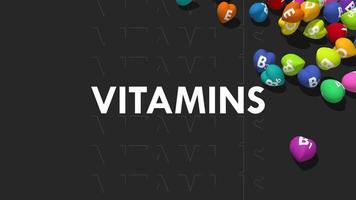 3d harten van allemaal vitamines vallend Aan vloer, 3d renderen video