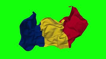 Roemenië vlag naadloos looping vliegend in wind, lusvormige buil structuur kleding golvend langzaam beweging, chroma sleutel, luma matte selectie van vlag, 3d renderen video