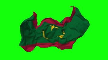 Mauritania bandera sin costura bucle volador en viento, serpenteado bache textura paño ondulación lento movimiento, croma llave, luma mate selección de bandera, 3d representación video