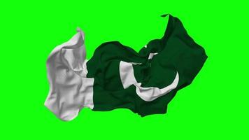 Pakistan Flag Seamless Looping Flying in Wind, Looped Bump Texture Cloth Waving Slow Motion, Chroma Key, Luma Matte Selection of Flag, 3D Rendering video