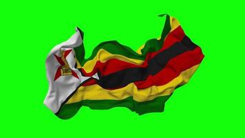 Zimbabwe vlag naadloos looping vliegend in wind, lusvormige buil structuur kleding golvend langzaam beweging, chroma sleutel, luma matte selectie van vlag, 3d renderen video