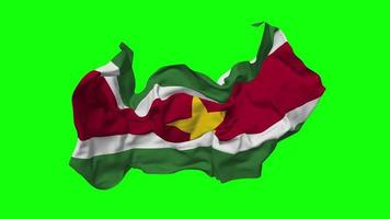 Suriname vlag naadloos looping vliegend in wind, lusvormige buil structuur kleding golvend langzaam beweging, chroma sleutel, luma matte selectie van vlag, 3d renderen video