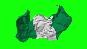 Nigeria vlag naadloos looping vliegend in wind, lusvormige buil structuur kleding golvend langzaam beweging, chroma sleutel, luma matte selectie van vlag, 3d renderen video