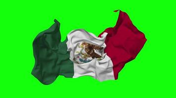 Mexico vlag naadloos looping vliegend in wind, lusvormige buil structuur kleding golvend langzaam beweging, chroma sleutel, luma matte selectie van vlag, 3d renderen video