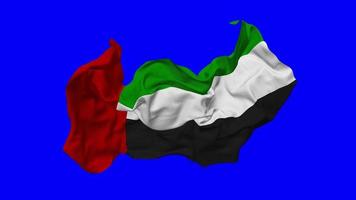 Verenigde Arabisch emiraten vlag naadloos looping vliegend in wind, lusvormige buil structuur kleding golvend langzaam beweging, chroma sleutel, luma matte selectie van vlag, 3d renderen video