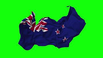 New Zealand Flag Seamless Looping Flying in Wind, Looped Bump Texture Cloth Waving Slow Motion, Chroma Key, Luma Matte Selection of Flag, 3D Rendering video