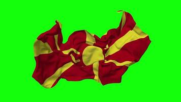 norr macedonia flagga sömlös looping flygande i vind, looped stöta textur trasa vinka långsam rörelse, krom nyckel, luma matt urval av flagga, 3d tolkning video