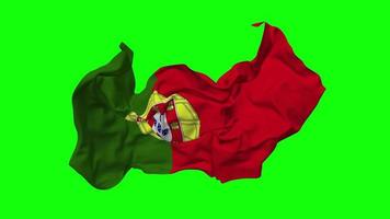 Portugal bandeira desatado looping vôo dentro vento, em loop colisão textura pano acenando lento movimento, croma chave, luma fosco seleção do bandeira, 3d Renderização video