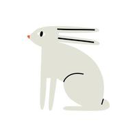 cute gray rabbit in flat trendy style. Easter, spring, animals. hand drawn vector illustration