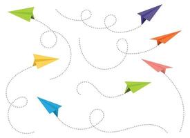 Paper airplane with dotted path vector set