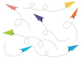 Paper airplane with dotted path vector set