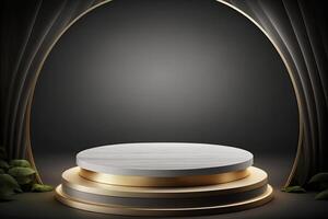 Circle round podium stage platform gold luxury product placement display Made with photo