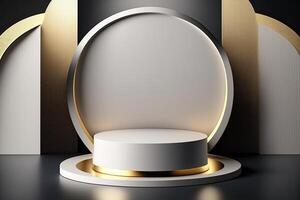 Circle round podium stage platform gold luxury product placement display Made with photo