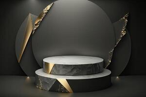 Round empty podium platform product display luxury white gold dark minimalist Made with photo