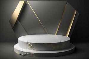 Round empty podium platform product display luxury white gold dark minimalist Made with photo