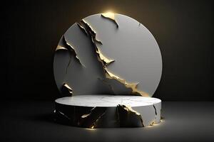 Round empty podium platform product display luxury white gold dark minimalist Made with photo