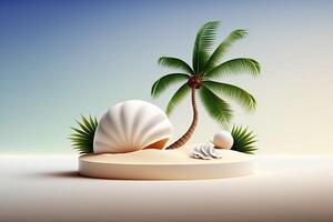 White round podium stage product display showcase on beach theme photo