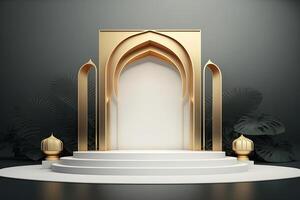 Round empty podium platform product display luxury gold white minimalist Made with photo