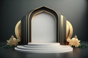 Round empty podium platform product display luxury gold white minimalist Made with photo