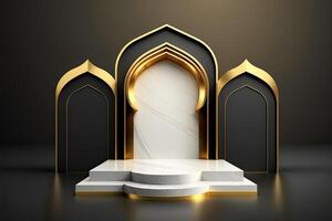 Round empty podium platform product display luxury gold white minimalist Made with photo