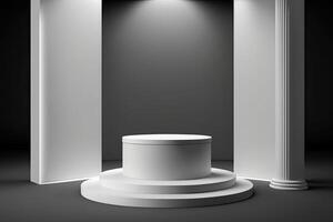 Round empty podium platform product display luxury white gray minimalist Made with photo