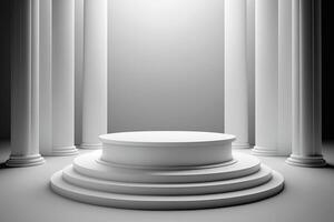 Round empty podium platform product display luxury white gray minimalist Made with photo