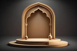 Luxury islamic ramadan podium stage product display gold and white photo