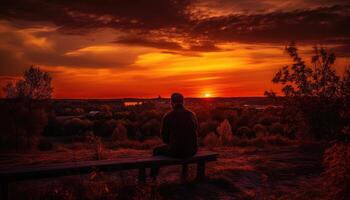 Moment of someone watching a beautiful summer sunset. photo