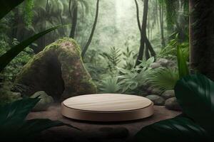 Flat circle round podium platform product display presentation tropical nature forest Made with photo