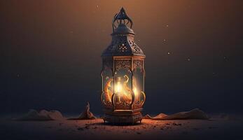 Ramadan mosque illustration lantern light candle dark cinematic background photo