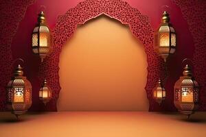 Islamic lantern golden and maroon luxury ornament ramadan kareem celebration Background photo