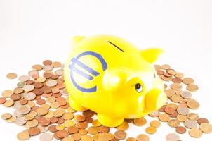 Piggy bank with coins photo