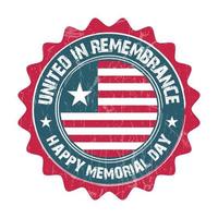 happy memorial day badge, seal, label, sticker, stamp with American national flag vector illustration with grunge texture