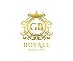 Golden Letter GB template logo Luxury gold letter with crown. Monogram alphabet . Beautiful royal initials letter. vector