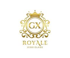 Golden Letter GX template logo Luxury gold letter with crown. Monogram alphabet . Beautiful royal initials letter. vector