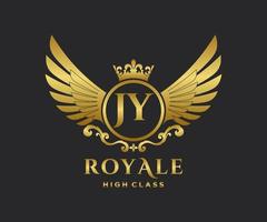 Golden Letter JY template logo Luxury gold letter with crown. Monogram alphabet . Beautiful royal initials letter. vector