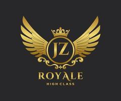 Golden Letter JZ template logo Luxury gold letter with crown. Monogram alphabet . Beautiful royal initials letter. vector