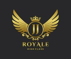 Golden Letter JJ template logo Luxury gold letter with crown. Monogram alphabet . Beautiful royal initials letter. vector