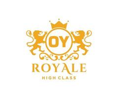 Golden Letter OY template logo Luxury gold letter with crown. Monogram alphabet . Beautiful royal initials letter. vector