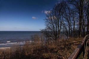 calma paisaje de el playa en el polaco báltico mar en un nublado febrero día foto