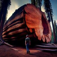 Giant felled sequoia compared to a man, big mahogany, US symbol - image photo