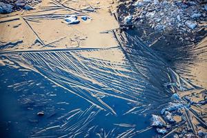 winter background with freezing water reflecting winter light photo