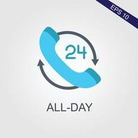 Twenty four hour with arrow loop icon, 24 hours cyclic sign, Opened order execution or delivery, All day business and service, Vector illustration