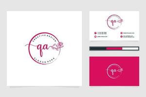 Initial QA Feminine logo collections and business card template Premium Vector