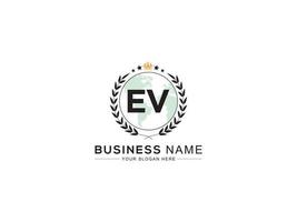 Minimalist Ev Logo Icon, Luxury Crown Circle EV Three Star Letter Logo Design vector